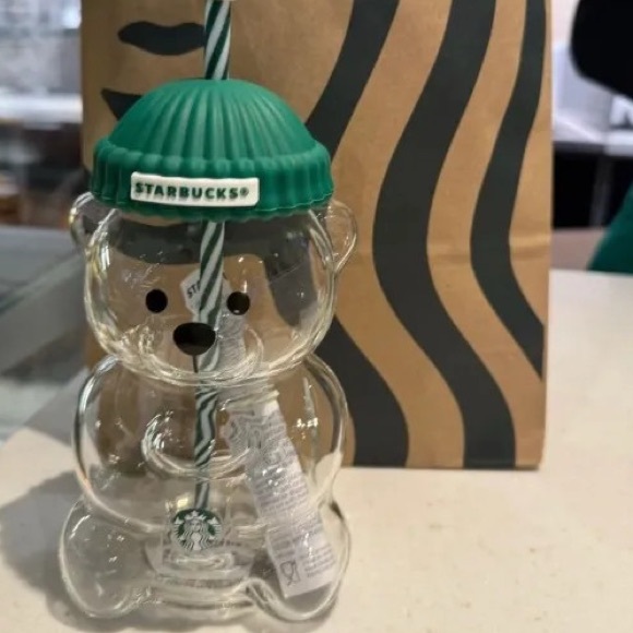Starbucks VIRAL Clear Glass Bear Cup Lid Straw teddy christmas 2025 new barista - Picture 2 of 14